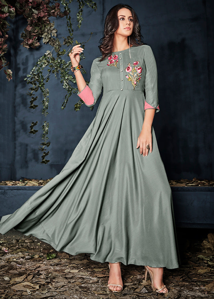 Grey Readymade Rayon Gown