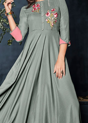 Grey Readymade Rayon Gown