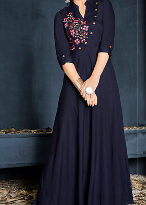 Navy Blue Readymade Rayon Gown