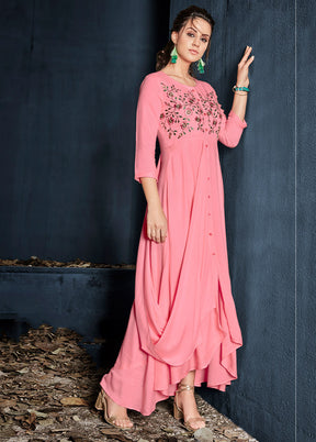 Pink Readymade Rayon Gown