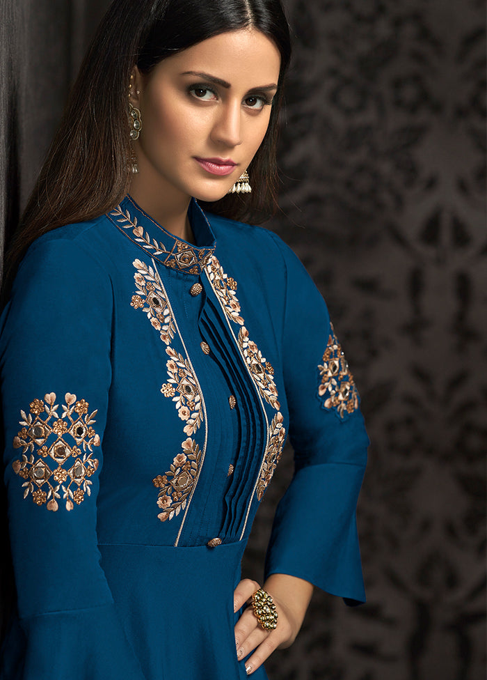 Blue Readymade Silk Gown - Indian Silk House Agencies