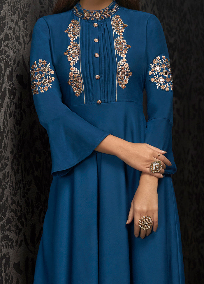 Blue Readymade Silk Gown