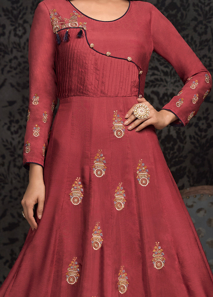 Dark Pink Readymade Silk Gown