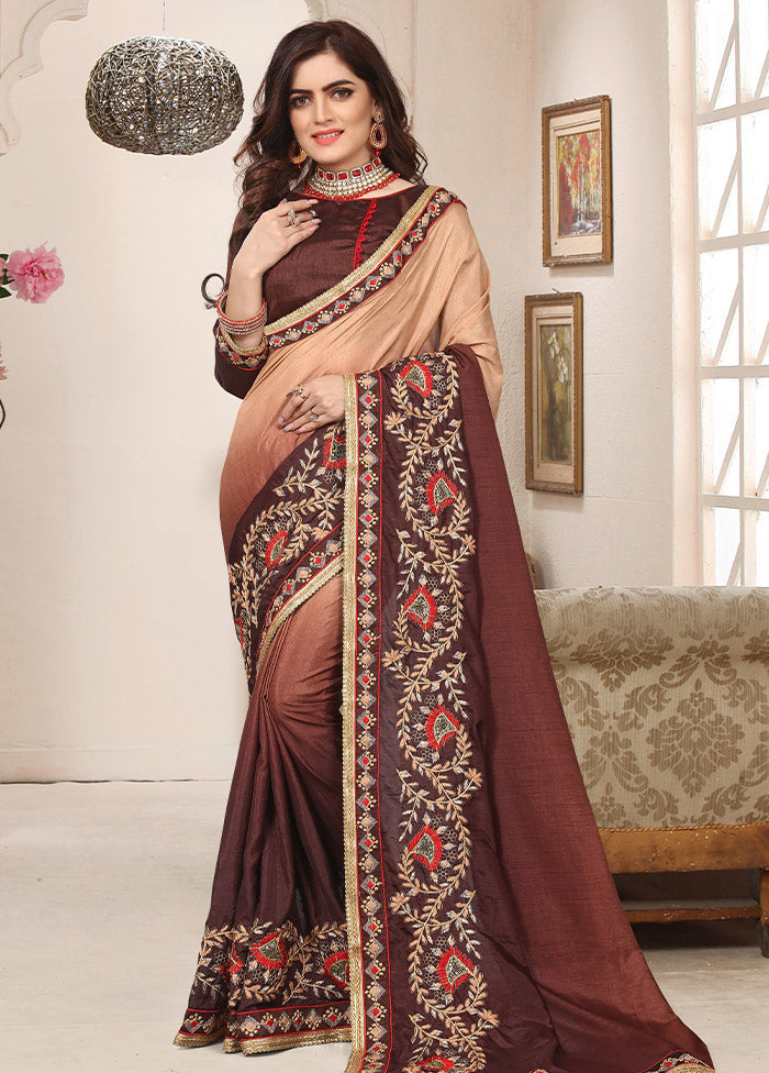 Beige Dupion Silk Saree With Blouse Piece - Indian Silk House Agencies