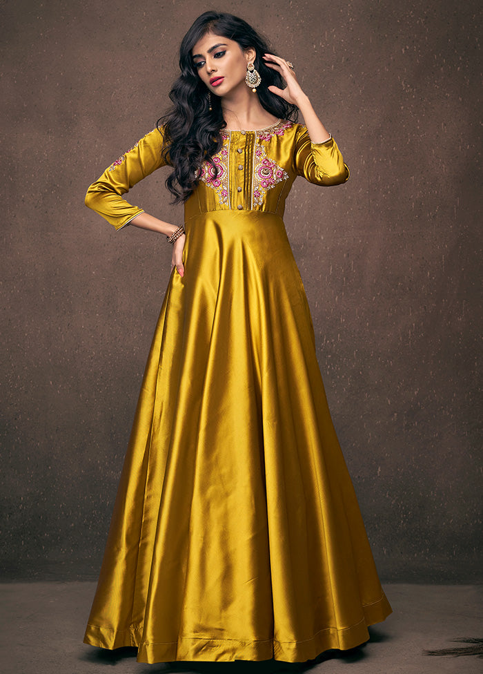 Yellow Readymade Silk Gown