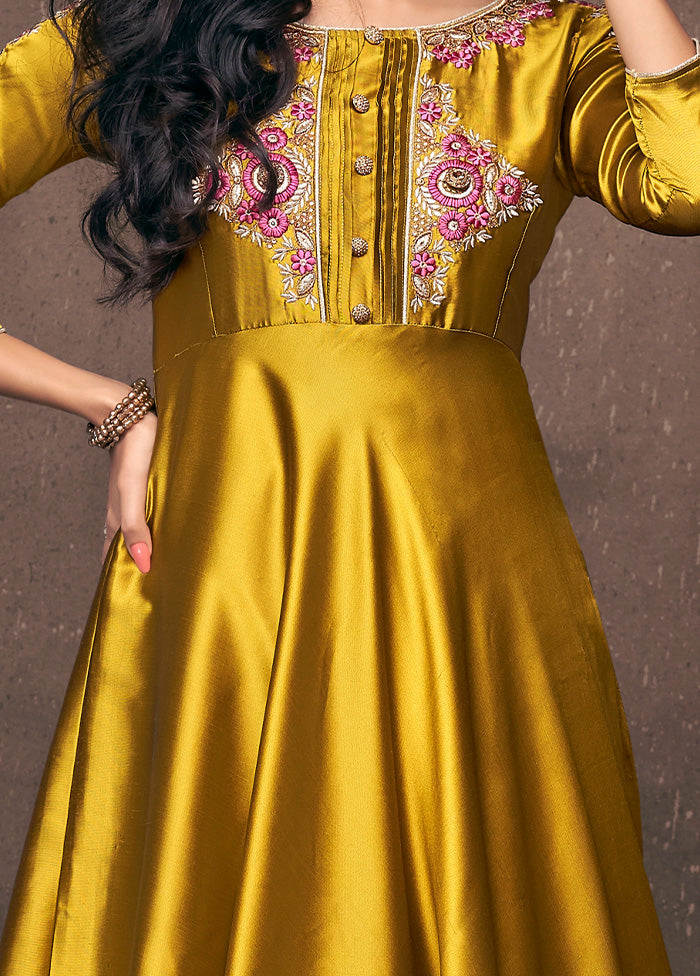 Yellow Readymade Silk Gown