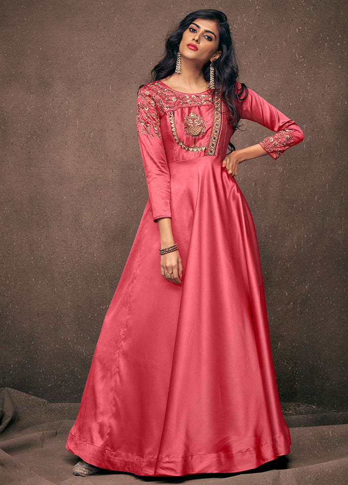 Old Rose Pink Readymade Silk Gown