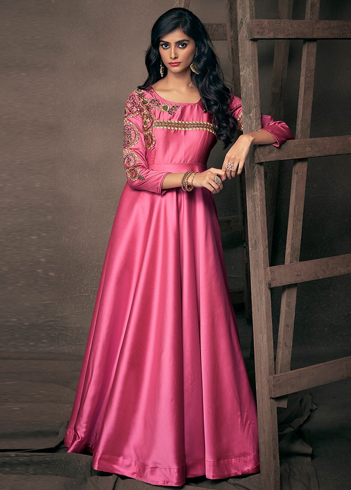 Pink Readymade Silk Gown