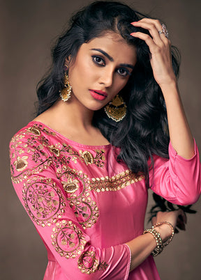 Pink Readymade Silk Gown