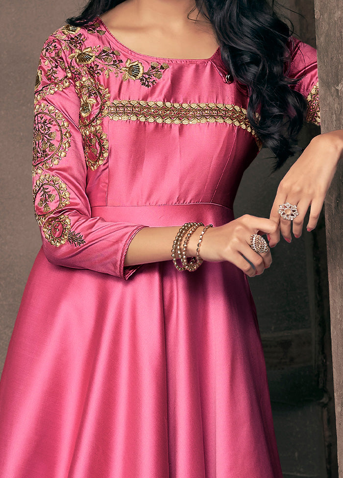 Pink Readymade Silk Gown