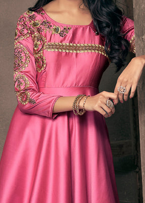 Pink Readymade Silk Gown - Indian Silk House Agencies