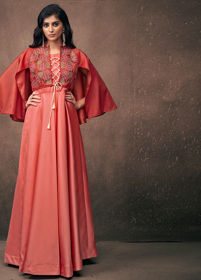 Red Readymade Silk Gown