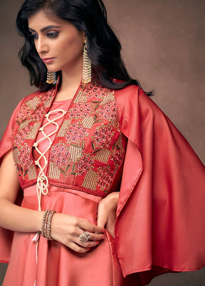 Red Readymade Silk Gown - Indian Silk House Agencies