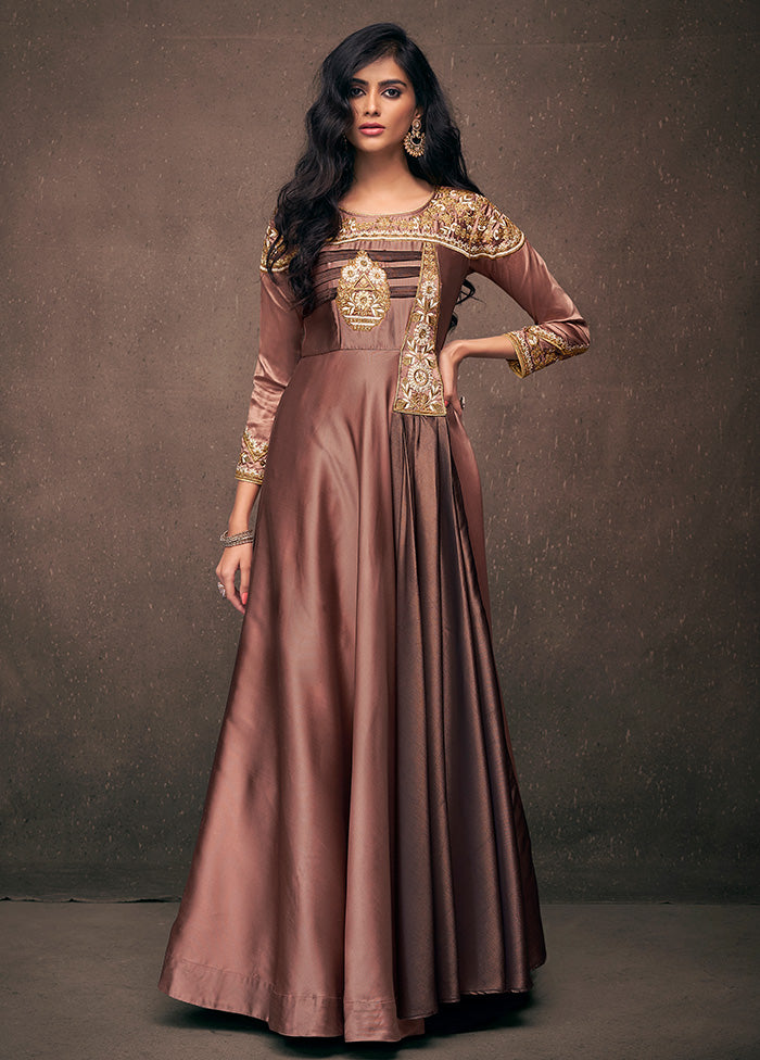 Brown Readymade Silk Gown