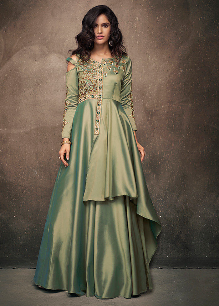 Mint Green Readymade Silk Gown