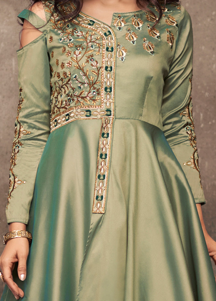 Mint Green Readymade Silk Gown