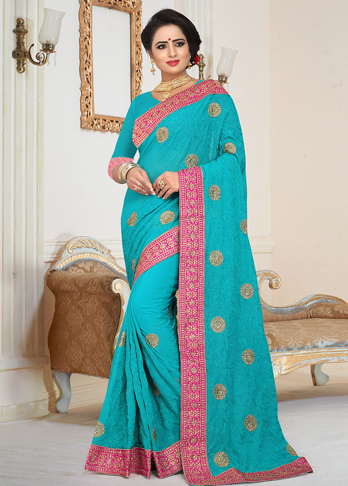 Blue Georgette Saree With Blouse Piece - Indian Silk House Agencies