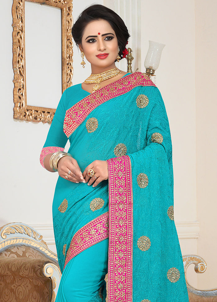 Blue Georgette Saree With Blouse Piece - Indian Silk House Agencies