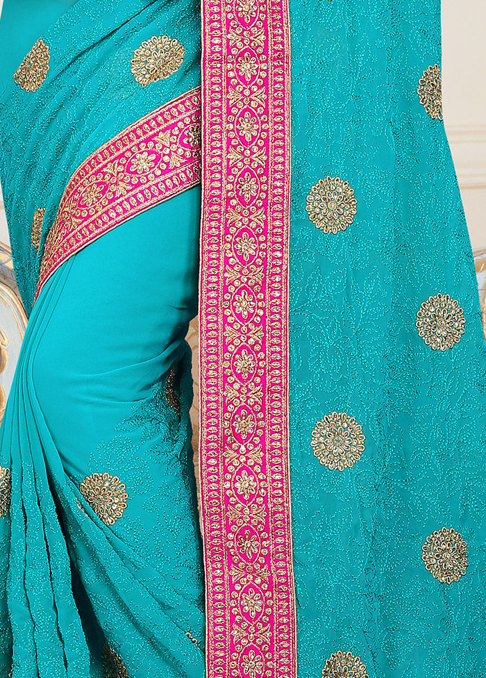 Blue Georgette Saree With Blouse Piece - Indian Silk House Agencies