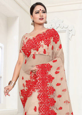 Beige Organza Saree With Blouse Piece - Indian Silk House Agencies