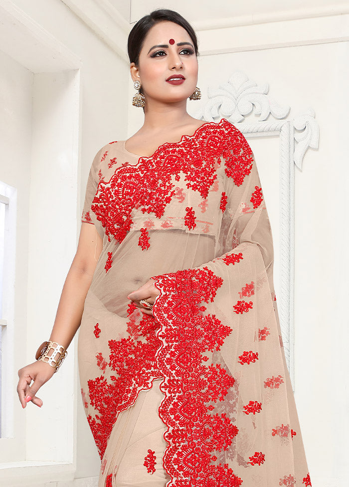 Beige Organza Saree With Blouse Piece - Indian Silk House Agencies