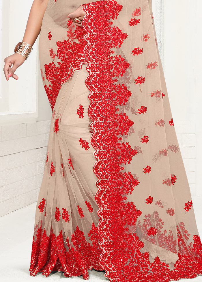 Beige Organza Saree With Blouse Piece - Indian Silk House Agencies