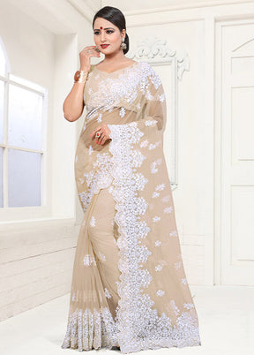 Beige Organza Saree With Blouse Piece - Indian Silk House Agencies