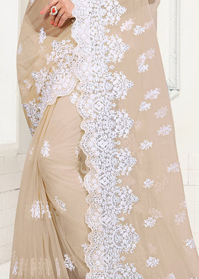 Beige Organza Saree With Blouse Piece - Indian Silk House Agencies