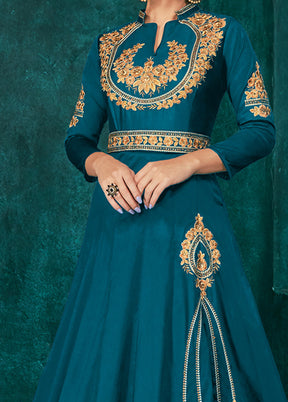 Blue Readymade Silk Gown