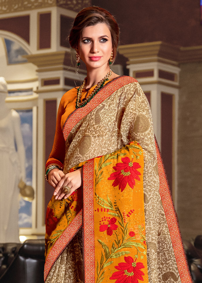 Beige Organza Saree With Blouse Piece - Indian Silk House Agencies