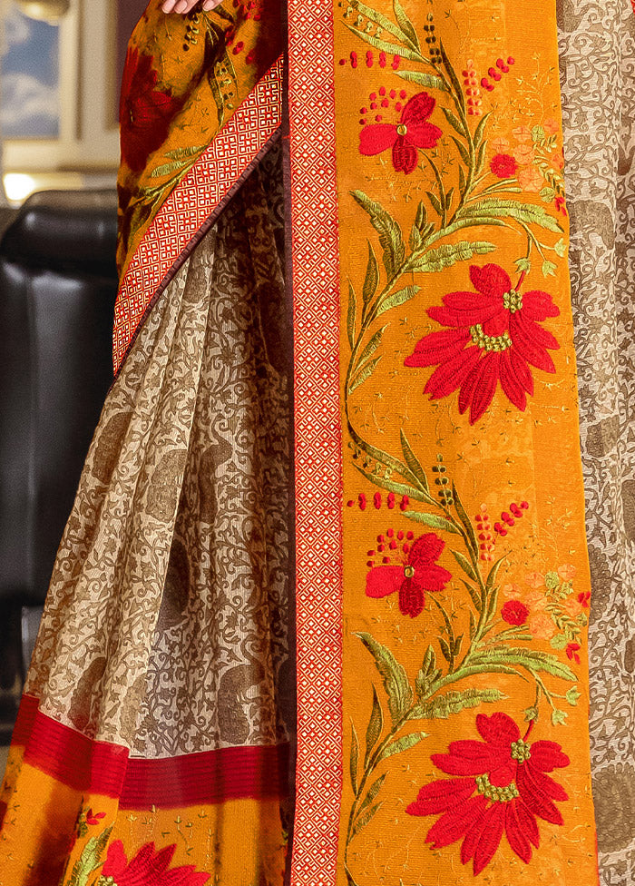 Beige Organza Saree With Blouse Piece - Indian Silk House Agencies