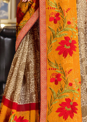 Beige Organza Saree With Blouse Piece - Indian Silk House Agencies