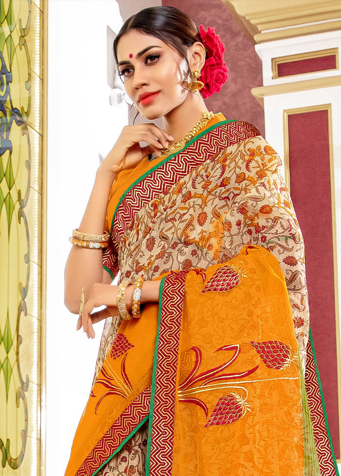 Beige Organza Saree With Blouse Piece - Indian Silk House Agencies