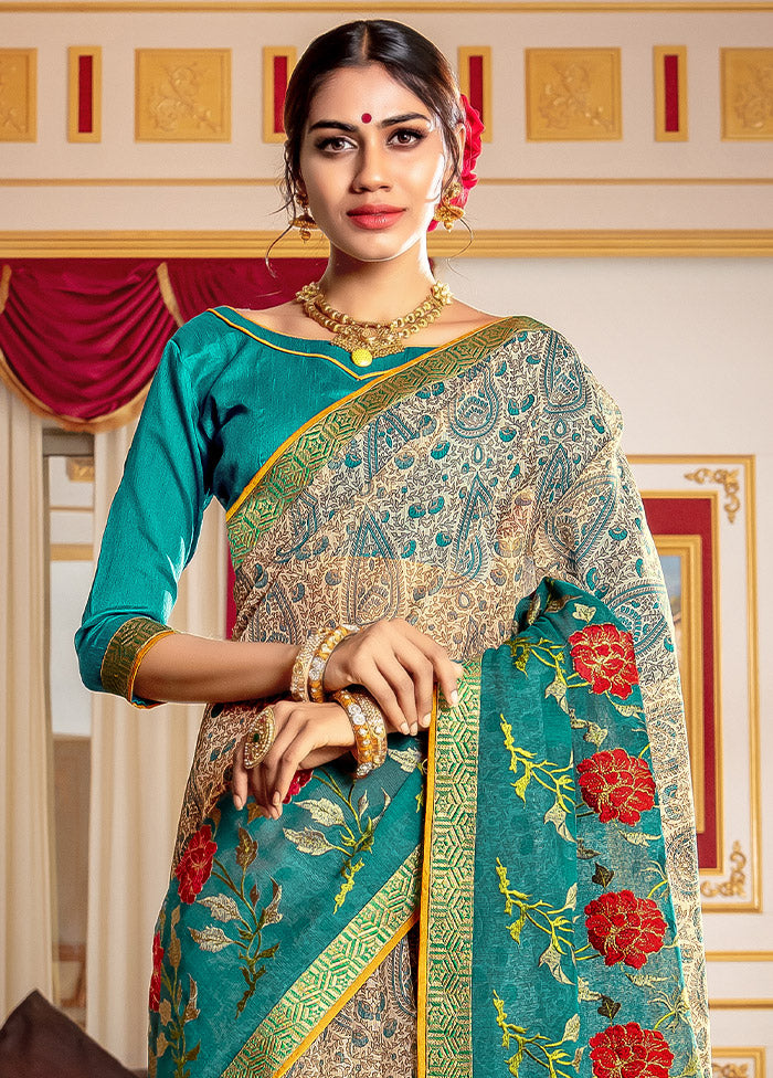 Blue Organza Saree With Blouse Piece - Indian Silk House Agencies