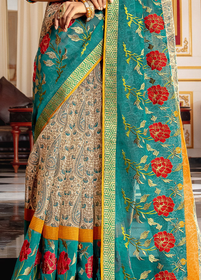 Blue Organza Saree With Blouse Piece - Indian Silk House Agencies