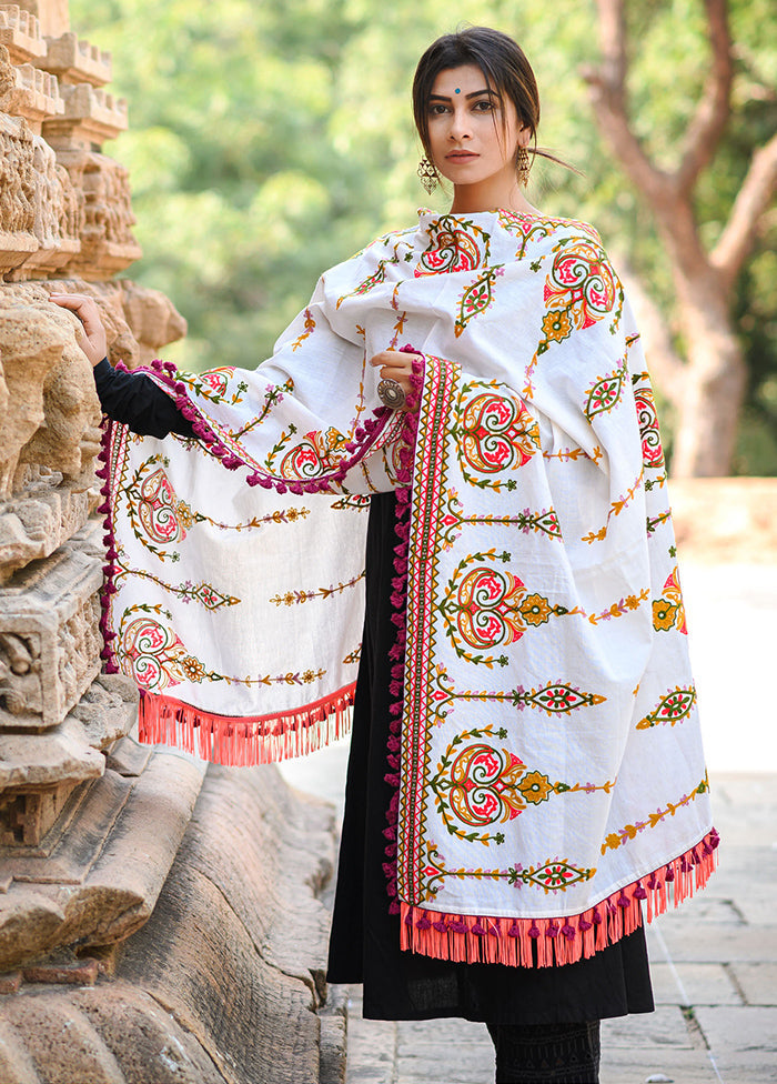 White Khadi Dupatta - Indian Silk House Agencies