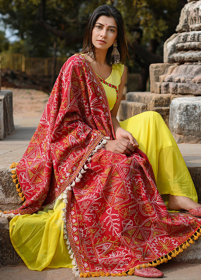 Red Khadi Dupatta - Indian Silk House Agencies