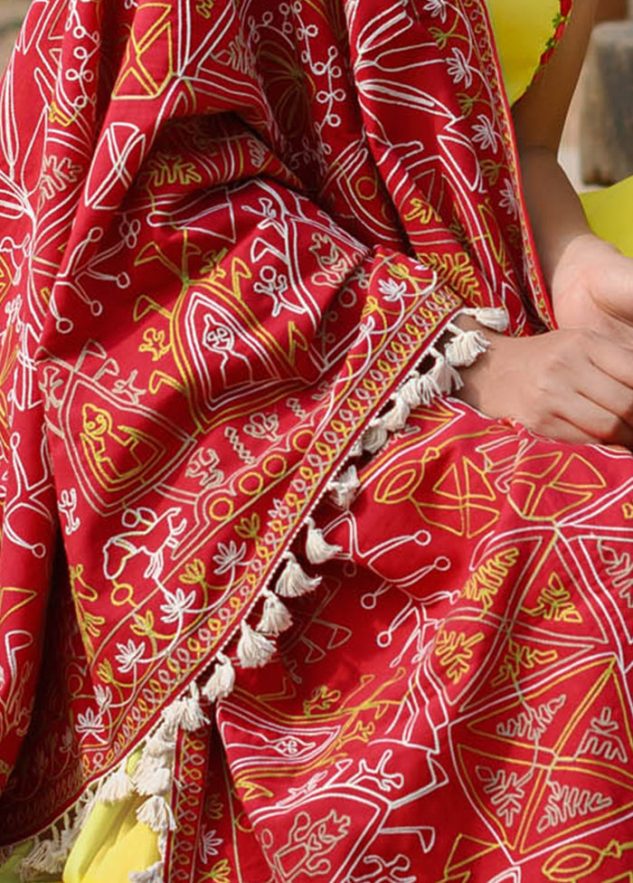 Red Khadi Dupatta - Indian Silk House Agencies