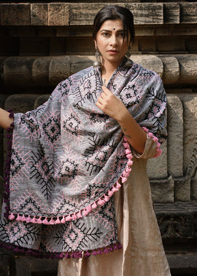 Grey Khadi Dupatta - Indian Silk House Agencies