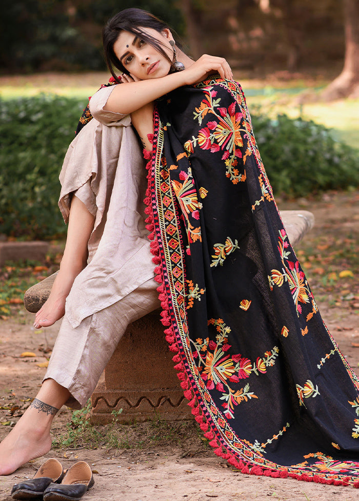 Black Khadi Dupatta - Indian Silk House Agencies