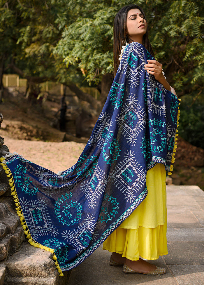 Blue Khadi Dupatta - Indian Silk House Agencies