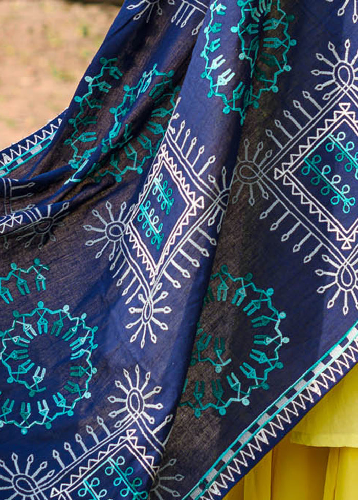 Blue Khadi Dupatta - Indian Silk House Agencies