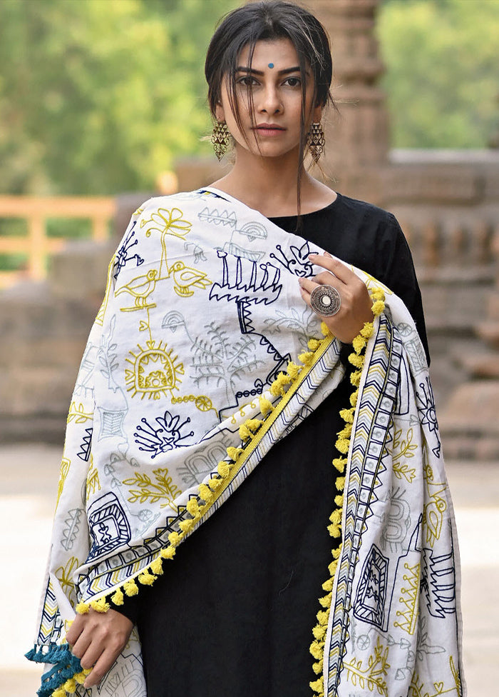 White Khadi Dupatta - Indian Silk House Agencies