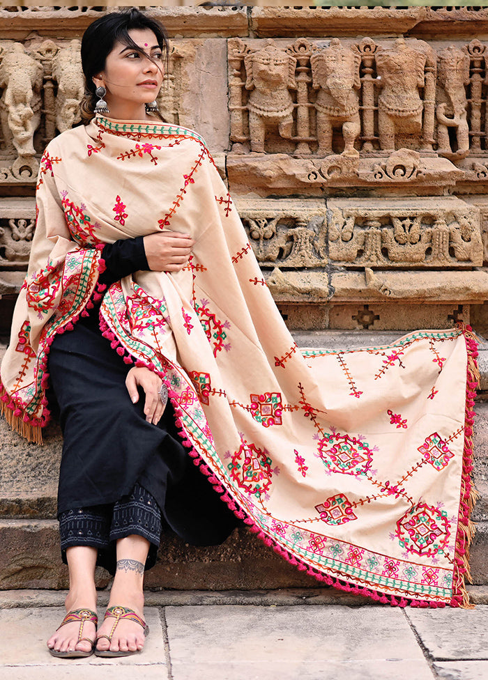 Beige Khadi Dupatta - Indian Silk House Agencies