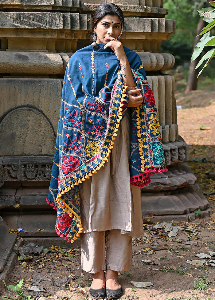 Dark Blue Khadi Dupatta - Indian Silk House Agencies