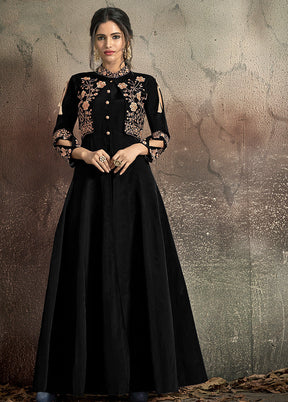 Black Readymade Silk Gown - Indian Silk House Agencies