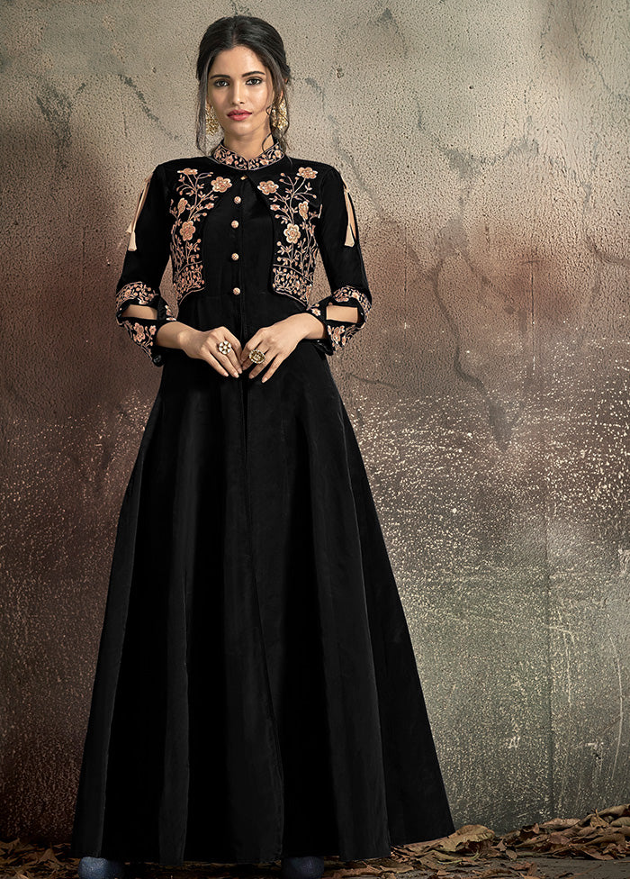 Black Readymade Silk Gown - Indian Silk House Agencies