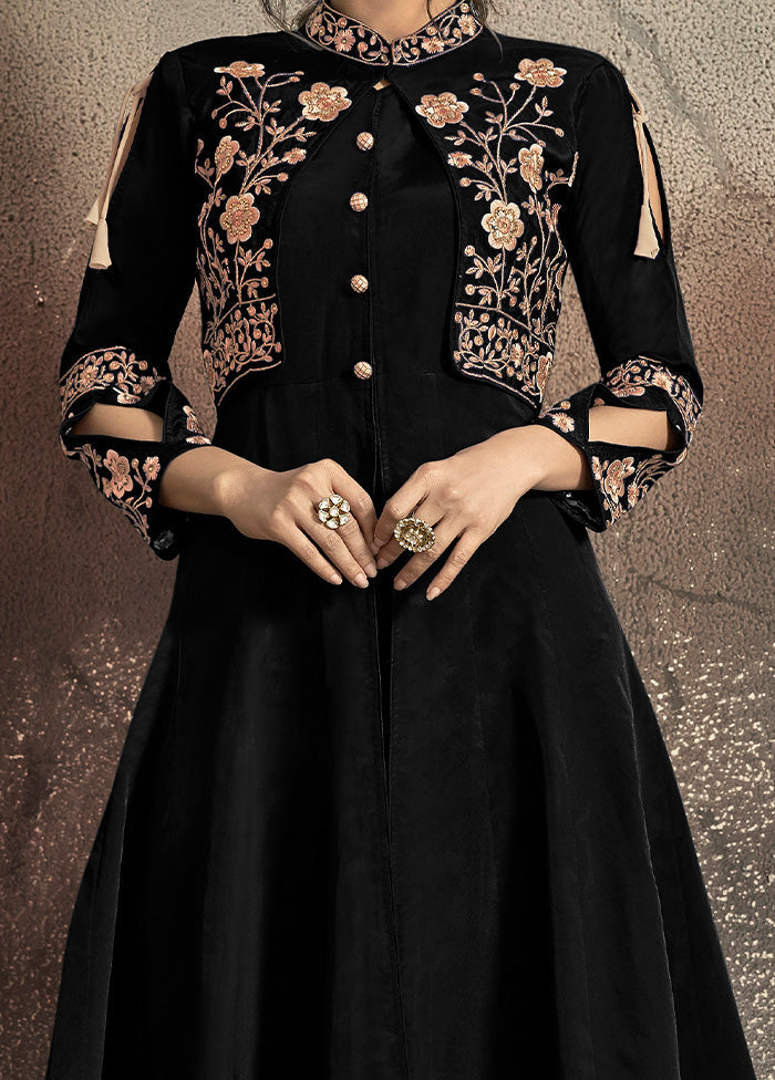 Black Readymade Silk Gown - Indian Silk House Agencies