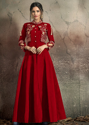 Red Readymade Silk Gown