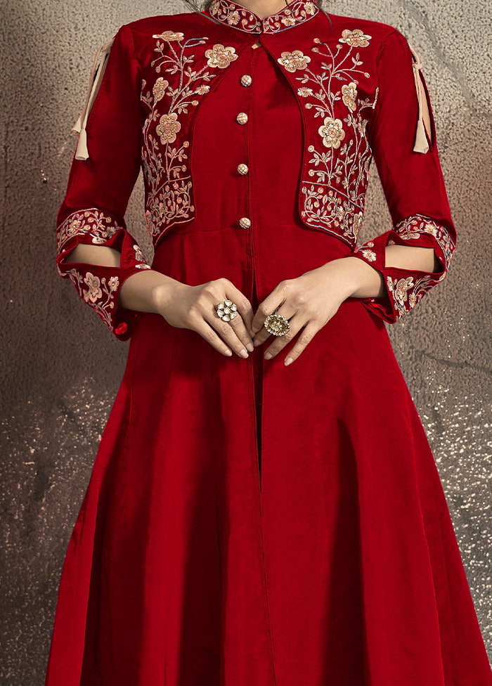 Red Readymade Silk Gown